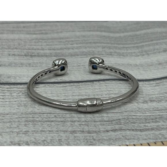 EMA Signed Sterling Silver 925 Lab Created Sapphires CZs Hinged 6.5” Bracelet - Picture 5 of 9